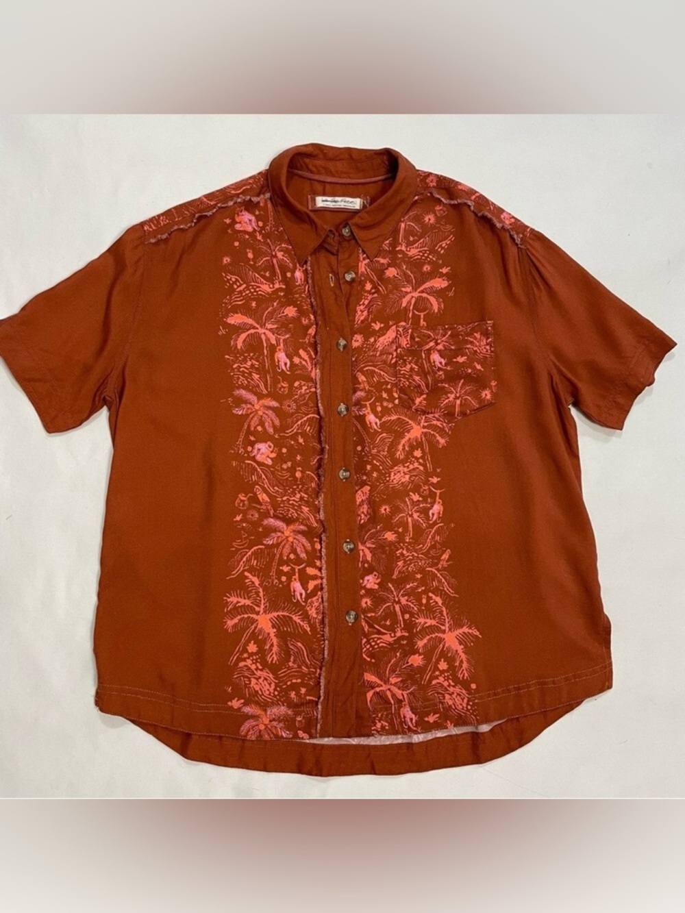 We The Free FP Share Good Vibes Monkey Island Button Down | Rust Boho S - Picture 3 of 9